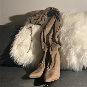 Taupe Thigh High Suede Boots